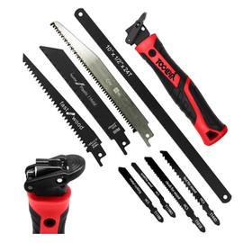 TOOLAN: 8-In-1 Multi Blades Hand Saw, Drywall Cutter. Hacksaw. Long Blade, Jab Saw, For Cutting Drywall, Sheetrock, Wood, Metel, Plastic, Plywood. Blade Quick Change Mechanism. Red Handle.