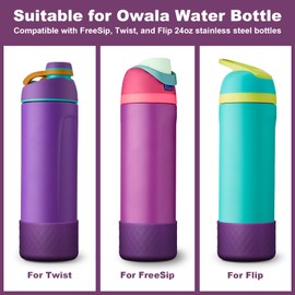 2PCS Silicone Water Bottle Boot for Owala 24oz, Protective Bottom Bumper Anti-Slip Sleeve for FreeSip, Twist, and Flip Stainless Steel Bottles, Dishwasher Safe and BPA Free(Dark Purple)