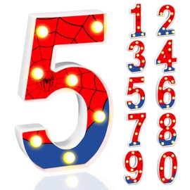 JHGCVX Spider Birthday Party Decoration,Spider LED Number Lights Decoration,Spider Theme Light Up Numbers for Kids Birthday Party(Number 5)