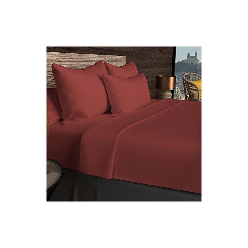 Soleil d'ocre, Flat Sheet, Cotton, 57 Threads, Brick, 240 x