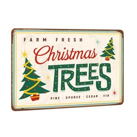 Farm Fresh Christmas Trees Metal Sign Vintage Retro Farmhouse Christmas Tin Sign for Home Kitchen Cafe Farm Bar Shop Decor 8x12 inch