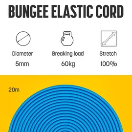 Kamu Synber Bungee Cord 5mm x 20m Elastic Shock Cord Bungee Rope for Tarpaulin, Kayak, Tie Down, Camping | Blue