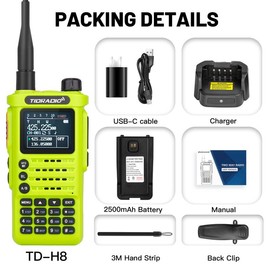 TIDRADIO TD-H8 Radio 10Watt 2500mAh Capacity Survival Gear Solid Performance Handheld Walkie Talkies Wireless Programming Module with Repeater List for Camping Hunting Security(2nd Gen) - Color: GREEN