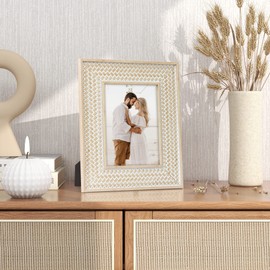 takfot Boho Picture Frames 5x7 Inch Rattan Decor Bohemian Rustic Style Carved Wood Photo Frame for Wall and Tabletop Gift for Mom Grandma Father Family Friends