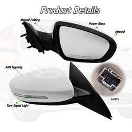 Passenger Side Mirror Compatible with 2014-2015 Kia Optima Rear View Mirror With In-housing Signal Light, Manual Folding Power Glass Heated White