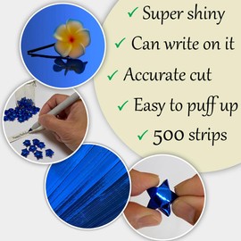 500-Strip Blue Foil Paper Strips for Making Origami Stars, Lucky Stars, Puff Stars, & Weaving Crafts. Reflective Mirror Shiny Paper Strips, 0.5 x 11 inch. (Blue Foil, 500)