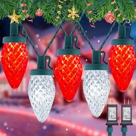 2 Pack C9 LED Christmas String Lights - Each 82ft 100 LED Outdoor String Lights with Timer and 8 Lighting Modes, Plug in Extendable Roofline Lights String for Outside Yard Christmas Holiday Decoration