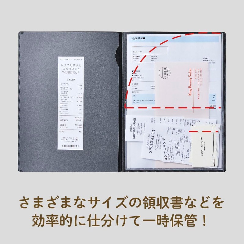 King Jim File Receipt/Receipt Scan Holder A4 Bifold Black 790-BK