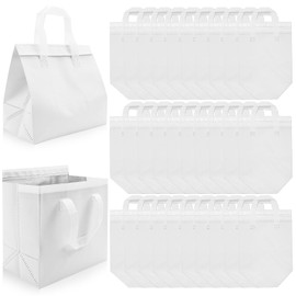 30 Pack Insulated Take Away Bags, White Reusable Grocery Bag Small Cooler Thermal Bag for Milk Tea, Hot Cold Food Delivery, 9.4 x 5.9 x 9.2 In