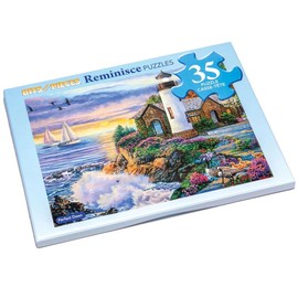 Bits and Pieces - 35 Piece Jigsaw Puzzle for Seniors - 10" x 13" (25.4 cm x 33 cm) - Perfect Dawn - 35 pc Extra Large Lettered Pieces Ocean Memory Aid Dementia Jigsaw by Laura Glen Lawson