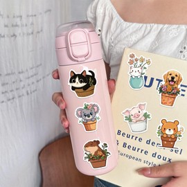 50Pcs Potted Animals Stickers,Cartoon Aesthetic Stickers,Vinyl Waterproof Cute Animals Stickers,for Water Bottle Laptop Phone Journal,Gifts for Kid Girl Women (Blue)