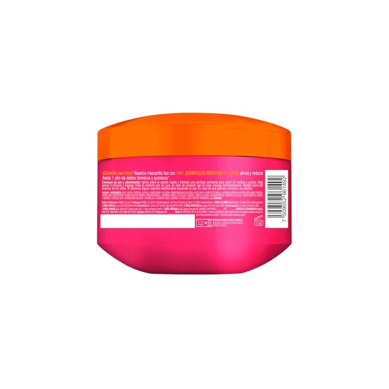 LOral Paris Dream Liso Mascarilla Capilar, 300gr. Ideal para cabello