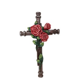 BestGiftEver Wall Cross with Red Roses on Nail - Decorative Wall Hanging Spiritual Jesus Art Sculpture