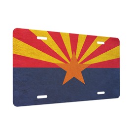 License Plate 6x12 Inches，Leather Texture USA Arizona Flag License Plate Vintage Freedom Effect Grunge Style American State Patriotism Front Plate Durable Automotive Metal Car Tag for Vehicle Sedan
