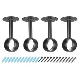 sourcing map Curtain Rod Closet Holders with Screws, 1.28'' Stainless Steel Wardrobe Pipe Lever Bracket, Ceiling Brackets Holder, Black 4Pcs