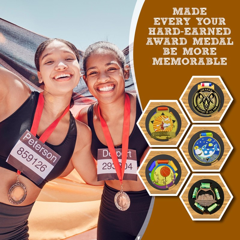 MLCLL Medal Hanger Display - Honeycomb Design, Bamboo Medal Holder,