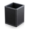 KINGFOM PU Leather Square Pens Pencils Holder Cup Desktop Stationery