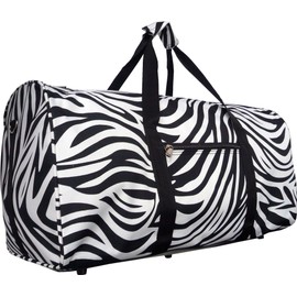 22 Inch Carry On Duffel Bag | Gym or Dance Bag by Unique Traveler (Zebra Print-Black Trim)