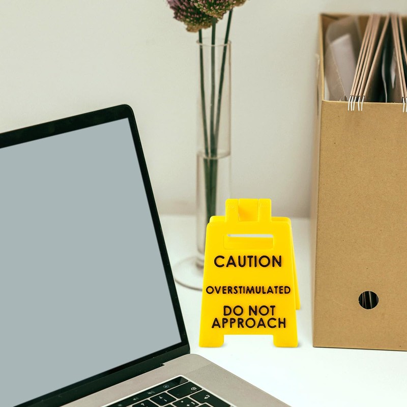 Lotsdonxia Double-Sided Caution Overstimulated Desk Sign - Funny Office Humour,