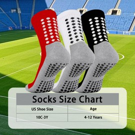LPMOERA Youth Grip Socks Soccer Athletic Sport Socks For Kids Boys Girls 3 Pairs 6-12 Years