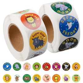 Lotsdonxia 1000PCS Reward Stickers - 2 rolls with 16 Cute Animal Designs for Teachers, Classroom & Home | Motivational Stickers for Kids