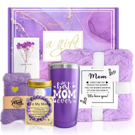 Gifts for Mom, Mothers Day Mom Gifts from Daughters Lavender Relaxing Gift Basket with Luxury Flannel Blanket Care Package, Unique Self Care Get Well Soon Gift, Birthday Gift for Women
