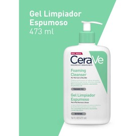 Gel Cerave Limpiador Espumoso Piel Normal A Grasa Sin perfume De 473 Ml Día y Noche