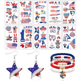 4th of July Accessories Independence Day Patriotic Earrings Bracelets Jewelry Set Red White and Blue Earrings 4th of July Outfits for Women