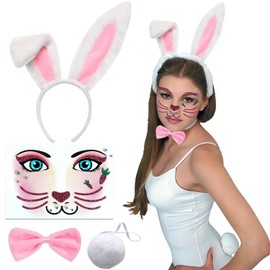 AEYAKA Rabbit Costume Rabbit Ears Headband Set Animal Costume Collar Plush Rabbit Ears Headband for Children Adults Carnival Cosplay Costume Party