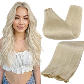 Full Shine Genius Weft Hair Extensions Human Hair Color Platinum Blonde Sew In Hair Extensions Hand Tied Extensions Straight Hair Sew In Extensions Remy Hair 18 Inch 80G