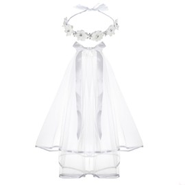 DDazzling Girls' Floral Crown with Crystals, Communion Comb, and Veil for First Holy Communion Accessories (White, One Size, Hairband)