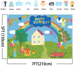 7x5ft Happy Birthday Backdrop for Boy Girl Durable Fabric Pig Theme Birthday Backdrop for Girls Cartoon Ferris Wheel Rainbow Baby Shower Backdrop Decorations Photo Studio Photography Background