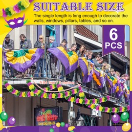 HunnmingRe 6 Pcs Mardi Gras Leis Hawaiian Flower Garlands 59 Feet Length Wreath Necklace Flower Hawaiian Lei for Hawaiian Tropical Themed Holiday Luau Party(Purple, Green,Yellow)