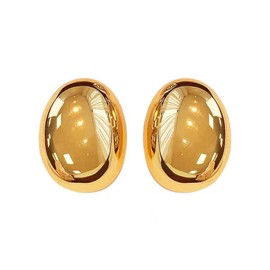 Gold Silver Ellipse Teardrop Stud Earrings Chunky Smooth Surface Egg Shape Hypoallergenic Earring Lightweight Jewelry for Women Gifts (Gold)