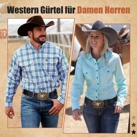 SANSTHS Cowboy Belt Men Women Floral Embossing Longhorn Western Leather Buckle Belt for Jeans Cowgirl Outfit, Langhorn Black