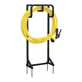 AZERPIAN Garden Hose Holder Detachable Hose Holder Freestanding Heavy Duty Metal Hose Reel Stand Water Hose rack For Outside (Black, 15.35 * 7.09 * 44.88)
