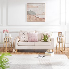 HOOBRO Set of 2 Round Side Tables with Charging Station, Round Accent End Table with Bamboo Legs for Living Room, Bedroom, White and Natural YW101UBZP201