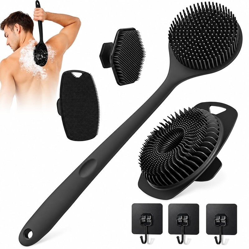 Cepillos de Silicona para Baño, Set de 4 para Espalda,