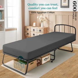 Sábana bajera ajustable individual de 39 x 75 pulgadas, bolsillo de 100 % algodón egipcio de 600 hilos, ajuste cómodo para colchón triple, tamaño individual estrecho, litera de campamento, cama de