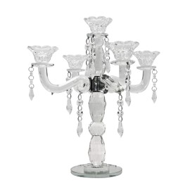 Allgala Crystal Candle Holder 5-Arm Taper Candlestick Crystal Candelabra - Centerpiece for Home Wedding Event and Party Festival