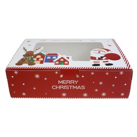 Emartbuy Pack of 12 Gift Box, 20 cm x 15 cm x 5 cm, Christmas White Red Santa Box with Clear Lid