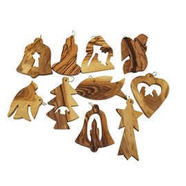 Bethlehem Gifts TM Ten (10) Certificated Holy Land Olive Wood Christmas Tree Hanging Ornaments