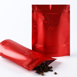QQ Studio Metallic Red Foil Coffee Packaging Bags with Zipper Seal and Degassing Valve for Coffee Beans Packaging Pouch (50, 8oz)