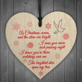 RED OCEAN Brightest Star On My Tree Wooden Hanging Heart Memorial Plaque Christmas Decoration Gift