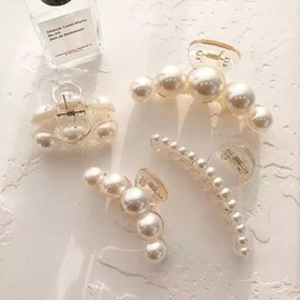 7Pcs Pearl Hair Clips, BetterJonny Strong Hold Hair Claw Clips White Pearl Claw Clips Acrylic Hair Clips Non-slip Barrettes for Women Girls
