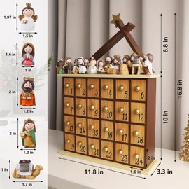 Juegoal Nativity Advent Calendar, Countdown to Christmas Advent Calendar with 24 Pieces Figures & 24 Drawers, Christian Religious Stocking Stuffers Presents Party Favors Gifts for All Ages Boys Girls