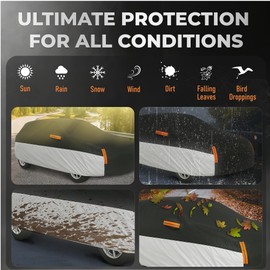 FROSHKAR Car Cover Waterproof All Weather - Outdoor Car Covers for Automobiles - Full Exterior Covers for SUV Sedan - Protection from Rain, UV with Storage Bag & Zipper Door - Size C3 (See Size Chart)