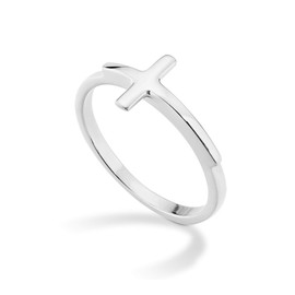 Miabella 925 Sterling Silver or 18K Gold Over Silver Sideways Cross Ring for Women Made in Italy (sterling silver, 8)