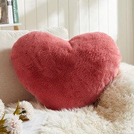 EastTree Heart Pillows, Peach Pink Heart Shaped Pillows, Love Throw Pillows Gifts, Ultra Soft Faux Rabbit Fur Small Cute Pillows, Women Girls Kid Room Decor 10x13 Inch