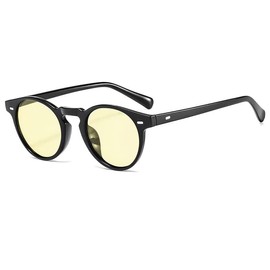 TECH-LINE-DIRECT FASHION ACCESSORIES Round Retro Sunglasses for Men Women Classic Vintage Sun Glasses Unisex with UV protection (Black Frame + Yellow Lens)